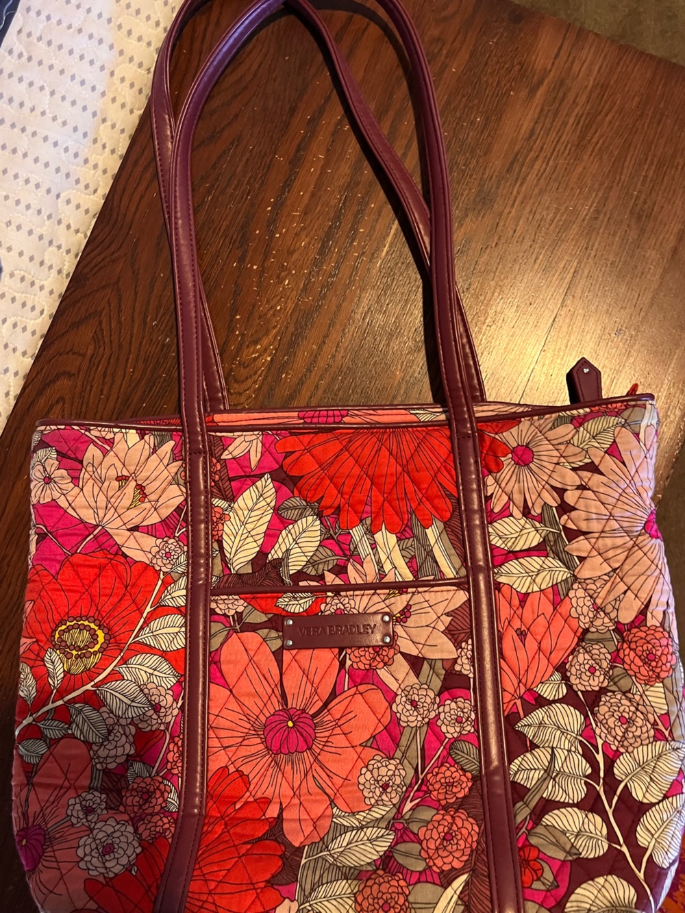 Vera Bradley Quilted Floral Tote in Pink and Red
